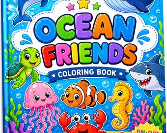 Printable Sea Animal Coloring Book, 15 Bold Outline Designs (Instant Download)