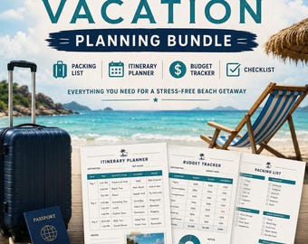 Beach Vacation Planning Bundle – Packing List, Itinerary Planner, Budget Tracker, and Checklist Printable PDF
