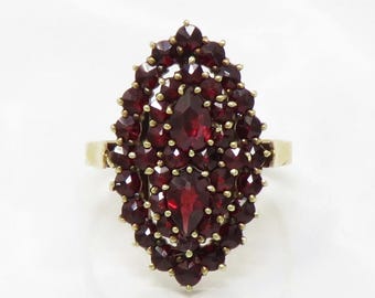 Vintage 14K Yellow Gold Bohemian Garnet Ring – Size 8.5, 6g Solid Gold Statement Ring