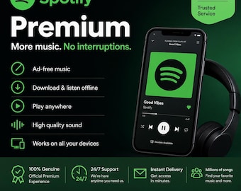 Suscripción de Spotify por 12 meses, sin anuncios, escucha sin conexión, Spotify Premium