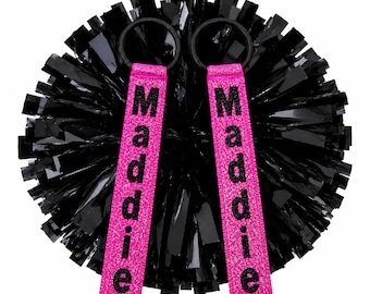 Personalized Cheer Pom Pom Name Tags, Glitter Pom Pom Name Tags, Cheer Pom Pom ID Tags, SET of 2 tags
