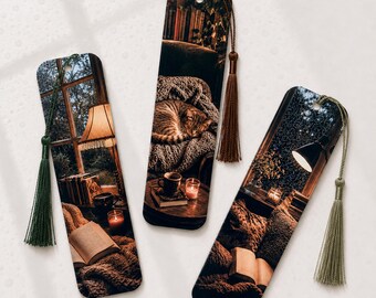 A Rainy Evening at Home Collection – Set of 3 Bookmarks. Includes Matching Tassels!