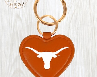 Pingente de Bolsa Coração Laranja Queimado / Chaveiro de Couro Vegano Texas Spirit para o Dia do Jogo / Moda para a Temporada de Futebol Americano