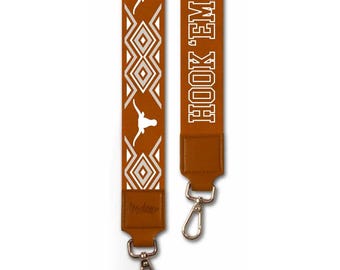 Alça de bolsa com estampa branca e laranja queimado / Alça ajustável para bolsa com tema Texas Game Day / Alça transversal para usar no estádio