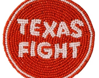 Broche redondo vermelho vivo com miçangas brancas / Broche circular para o dia do jogo do Texas / Presente para universitários