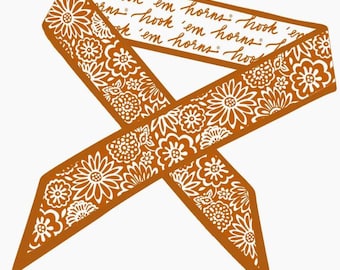 Cachecol fino de cetim laranja queimado e branco universitário / Acessório reversível para o dia do jogo do Texas / Presente bandana para torcedores / Moda para a temporada de futebol americano