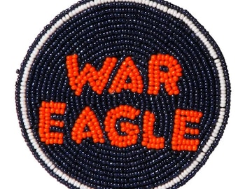 Navy Orange Beaded Button / Auburn Spirit Game Day Circle Pin / College Gift