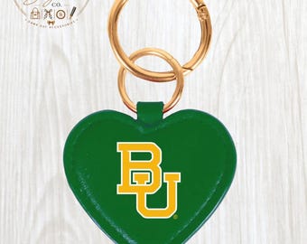 Pingente de bolsa em formato de coração verde e amarelo, perfeito para faculdade / Chaveiro de couro vegano com o espírito do Texas para o dia do jogo / Moda para a temporada de futebol americano