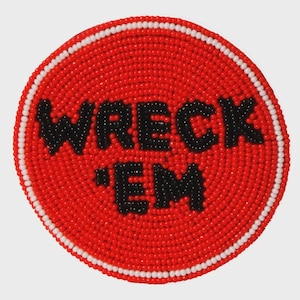 Red Black Beaded Button / Texas Spirit Game Day Circle Pin / College Gift