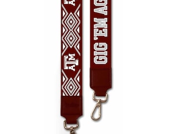 Alça de bolsa com estampa em tons de marrom e branco / Alça ajustável para bolsa com tema Texas / Alça transversal para usar no estádio