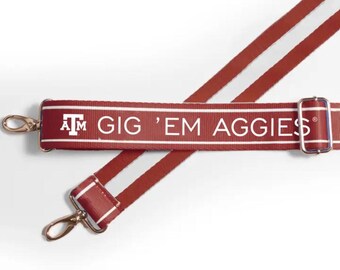 Alça de bolsa com estampa em tons de marrom e branco / Alça reversível para bolsa com o espírito do Texas para o dia do jogo / Alça transversal para ombro/tapete para estádio, 3,8 cm x 140 cm