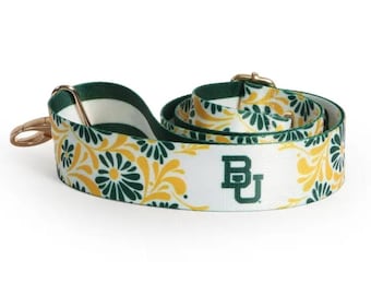 Alça de bolsa com estampa floral verde e amarela / Alça dupla para bolsa Waco Texas Spirit Game Day / Alça transversal para ombro/estádio 1,5" x 55"