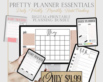 Pretty Planner Bundle | Daily, Weekly, Monthly, Habit Tracker (Digital Download)