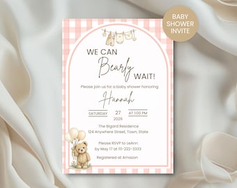 Babyshower | Babyshower | Sjabloon teddybeer canvas | Bewerkbare uitnodigingsbundel