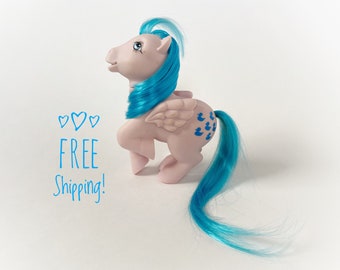 Vintage G1 My Little Pony Sprinkles, 1980s MLP, Pink Pegasus Pony Blue Hair, Blue Ducks
