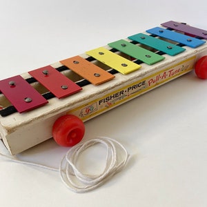 Vintage Fisher Price Xylophone Pull-a-Tune, #870, Musical Pull Toy, Rainbow, 1969-1977, Retro Toys