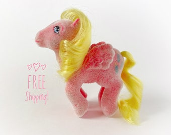Vintage G1 My Little Pony Best Wishes , 1980s MLP, Pink Pegasus Pony, Yellow Hair, So Soft, Party Pack