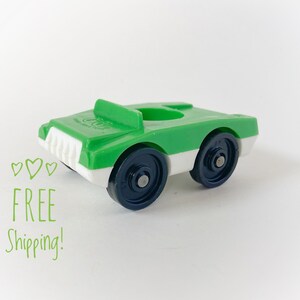 Vintage Fisher Price Little People Green and White One Seater Car with Luggage Rack, Play Family FPLP Plastic Toy Car, 1970s 1980s Toys,