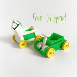 Vintage Fisher Price Little People, #656 Little Riders, Green Riding Horse, Green Wagon, 1976-1990, fplp Rocking horse, retro toys miniature