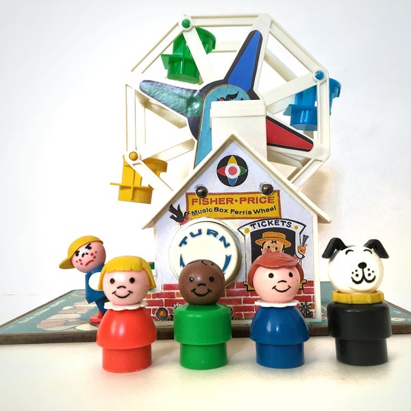 Fisher Price, Jahrgang Fisher-Price Riesenrad Spielzeug, #969, die kleinen Leute Familie Wind-Up-Spieluhr spielen, Karussell Fisher Preis Menschen