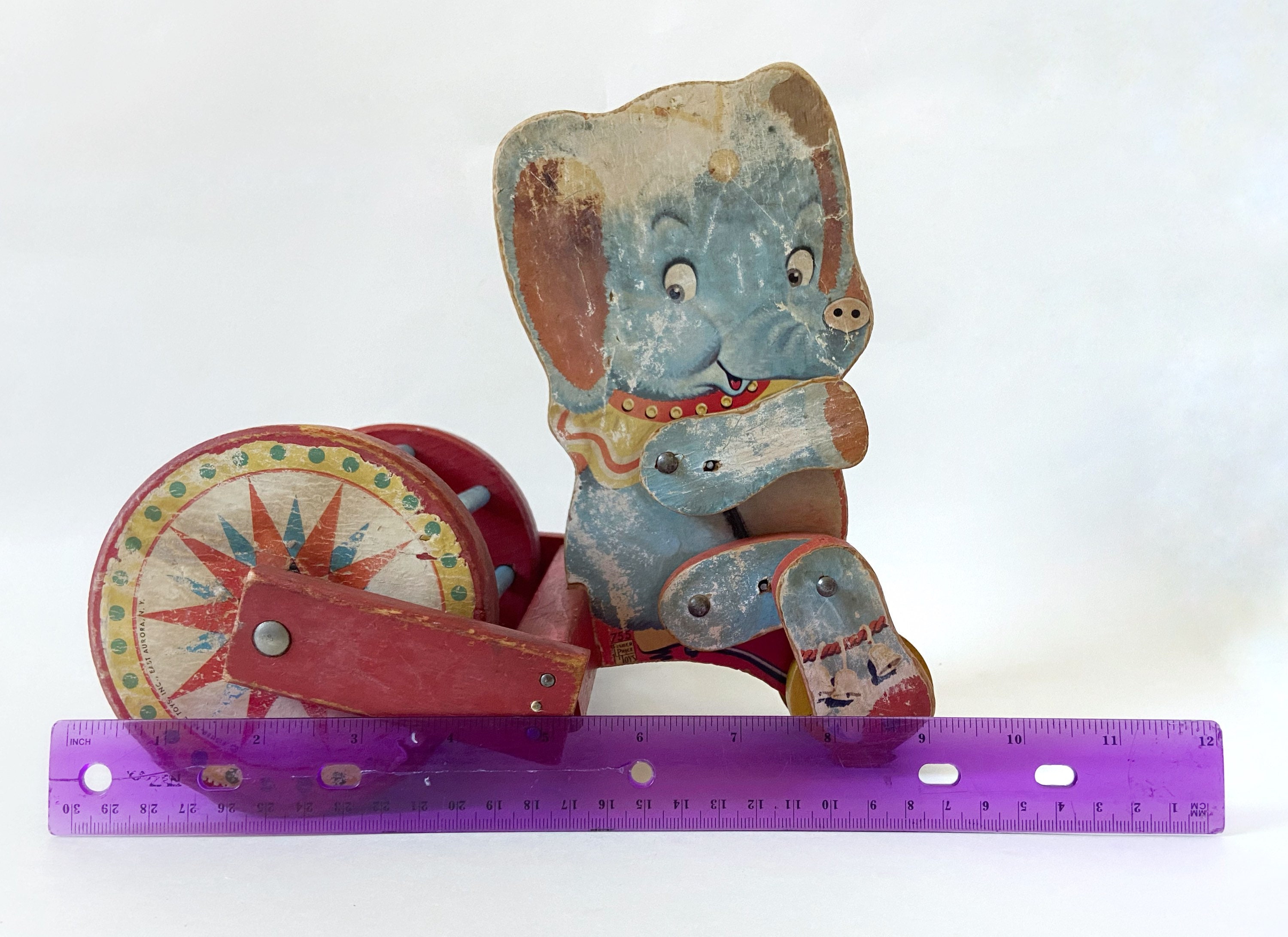 Vintage Fisher Price Jumbo Rolo Wooden Elephant 755 1951