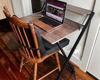 Portable  2-Tier Compact Computer Desk with Wooden Shelf, Space Saving Foldable Table