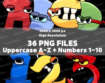 Alphabet Lore PNG Bundle, Uppercase ABC Letters Numbers (Digital Download)