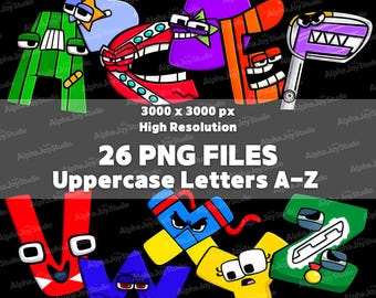 Alphabet Lore PNG Bundle, Uppercase A-Z Letters, Kids Content (Digital Download)