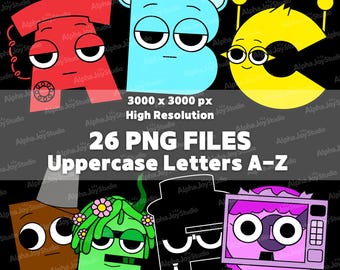 Colorful Cartoon Sprunki Alphabet PNG Bundle, Uppercase A-Z Letters (Digital Download)