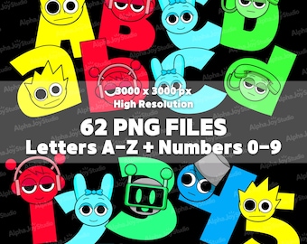 Sprunki Alphabet PNG Bundle, Letters A-Z, Numbers 0-9 (Digital Download)