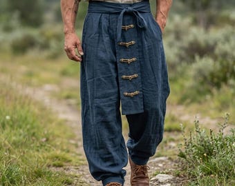 Viking Harem Pants – Medieval Linen Trousers, Norse LARP Costume, Festival Outfit