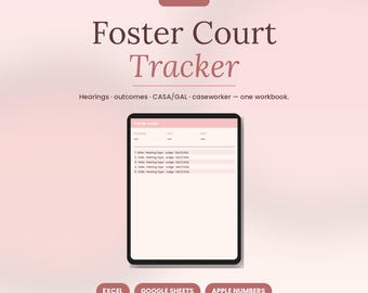 Foster Court Date Tracker Tabelle | Anhörungsergebnisse CASA GAL Caseworker | 5 Ästhetische Themen | Sofortiger digitaler Download