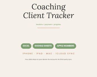 Coaching Klient Tracker Tabelle | Sitzungen Ziele Notizen Billing | Apfelzahlen Google Sheets Excel | iCloud | Reisebus