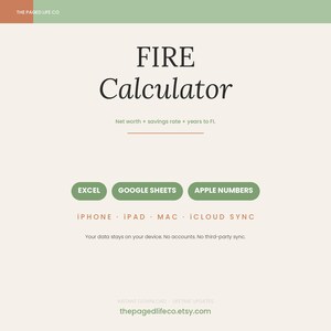 FIRE Early Retirement Spreadsheet | FI Number Coast Barista Savings Rate | Apple Numbers Google Sheets Excel | iCloud Sync
