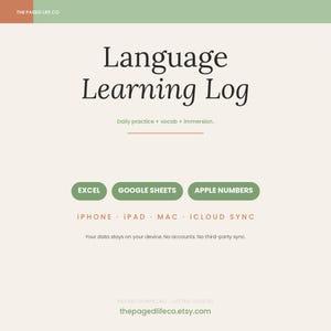 Language Learning Spreadsheet | Vocab Grammar Hours Tracker | Apple Numbers Google Sheets Excel | iCloud Sync | Polyglot