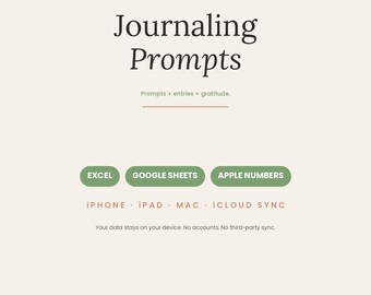 Journaling Prompts Tracker Spreadsheet | 365 Prompts Themes Reflections | Apple Numbers Google Sheets Excel | iCloud Sync