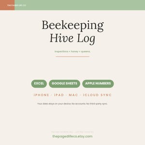 Beekeeping Hive Log Spreadsheet | Inspections Honey Queen Treatment | Apple Numbers Google Sheets Excel | iCloud Sync