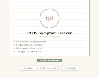Registro dei sintomi della PCOS in formato PDF stampabile / Diario del ciclo e degli ormoni per le donne / Download immediato