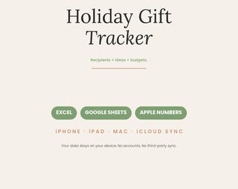 Urlaub Geschenk Tracker Tabelle | Empfänger Haushalt Gekauft Gewickelt | Apfelzahlen Google Sheets Excel | iCloud Synch