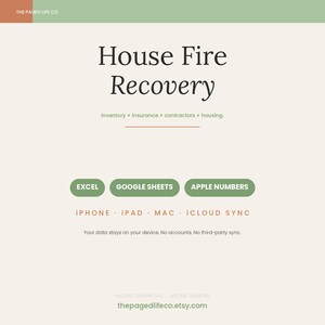 House Fire Recovery Spreadsheet | Insurance Inventory ALE Receipts | Apple Numbers Google Sheets Excel | iCloud Sync