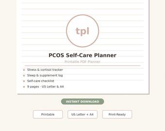 Agenda per la cura di sé e il benessere in caso di PCOS / Monitoraggio dei sintomi, diario della salute ormonale / Download immediato