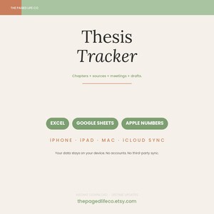 Thesis Dissertation Tracker Spreadsheet | Chapters Sources Defense Timeline | Apple Numbers Google Sheets Excel | iCloud Sync