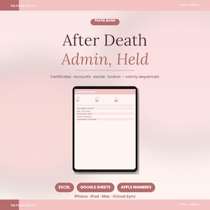After Death Admin Tracker Spreadsheet | Notifications Accounts Estate Funeral | 5 Aesthetic Themes | Instant Digital Download