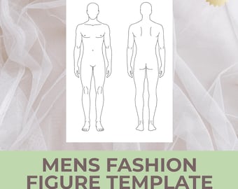 Modelo de Croqui de Moda Masculina | Figura Masculina de Frente e Costas | PDF Imprimível para Design de Moda