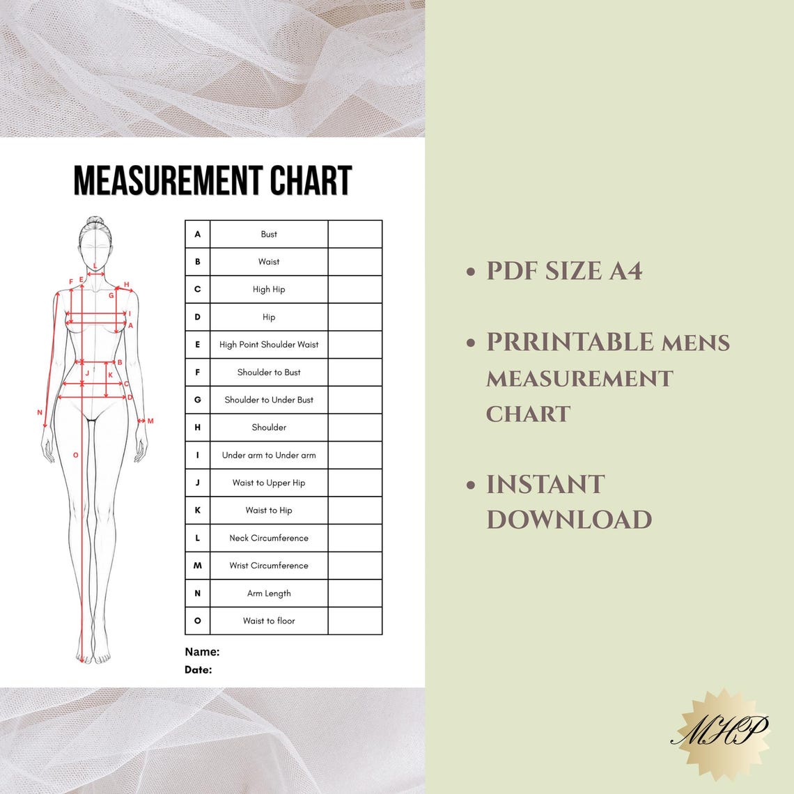 Daily Blue Measurements Chart.pdf Printable Body Measurement Chart PDF | Fashion Design Size Tracker for ...