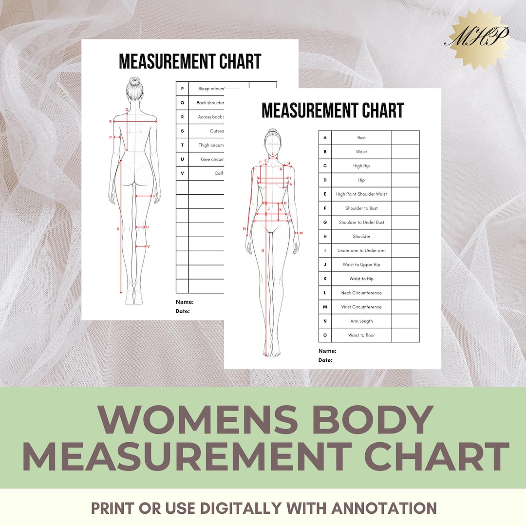 Printable Body Measurement Chart PDF | Fashion Design Size Tracker for ...