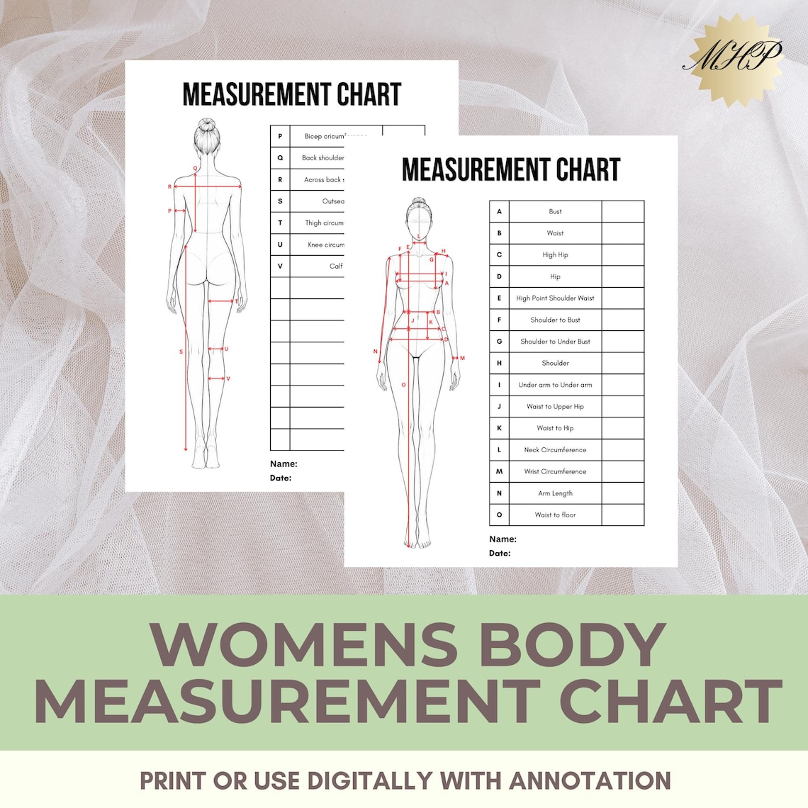 Daily Blue Measurements Chart.pdf Printable Body Measurement Chart PDF | Fashion Design Size Tracker for ...