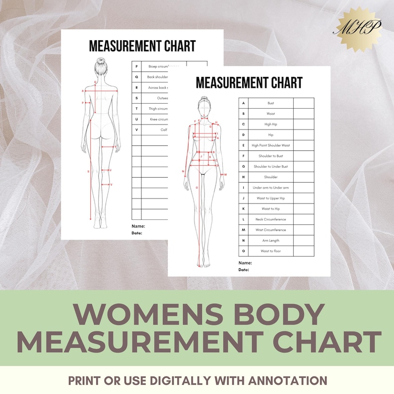 Printable Body Measurement Chart PDF | Fashion Design Size Tracker for ...