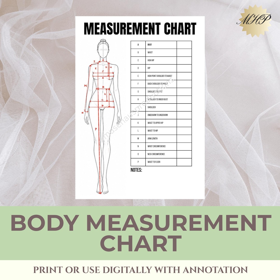 Printable Body Measurement Chart PDF | Fashion Design Size Tracker for ...