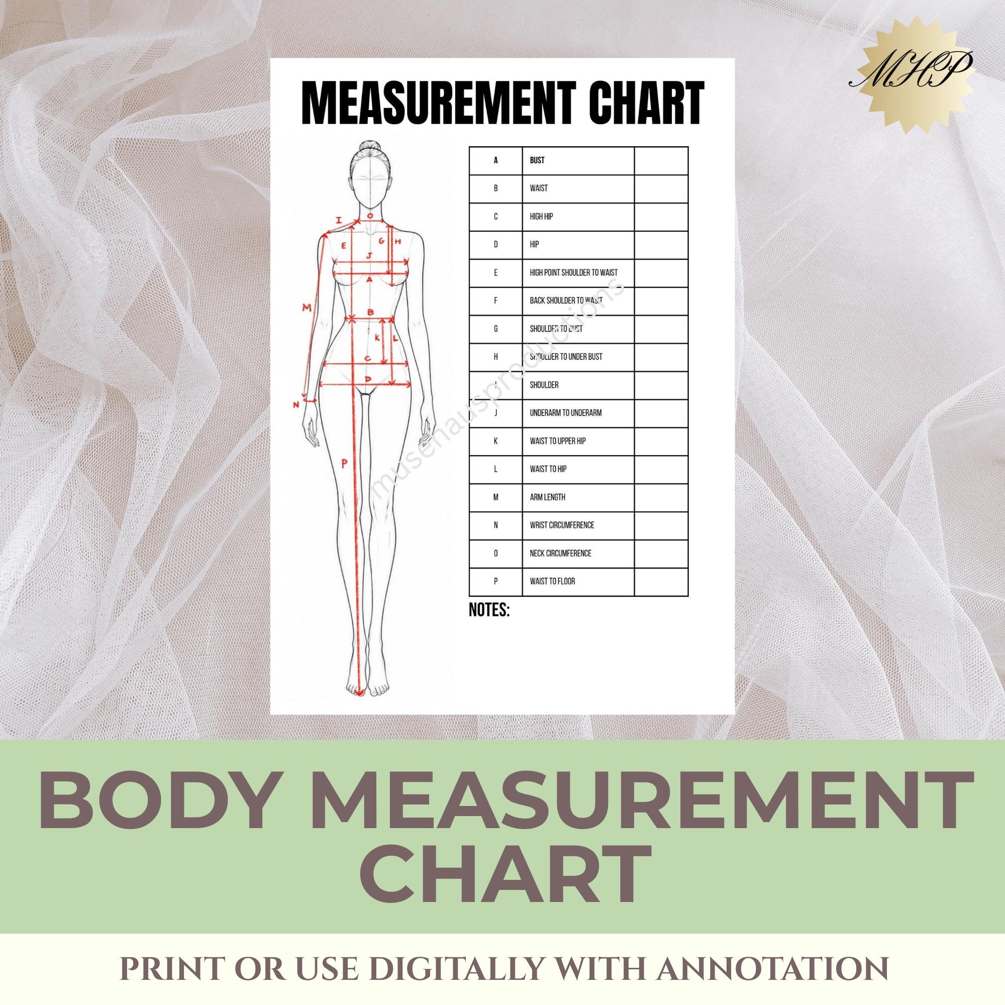 Printable Body Measurement Chart PDF | Fashion Design Size Tracker for ...